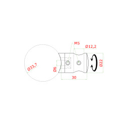 Držiak tyče ø 12 mm na trubku ø 33,7 mm, brúsená AISI 304 Držiak tyče ø 12 mm na trubku ø 33,7 mm, brúsená AISI 304